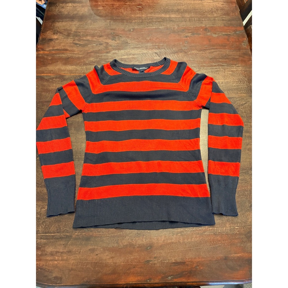 French Connection Red Navy Striped Fisherman Nautical Long Sleeve Sweater L - Picture 9 of 11